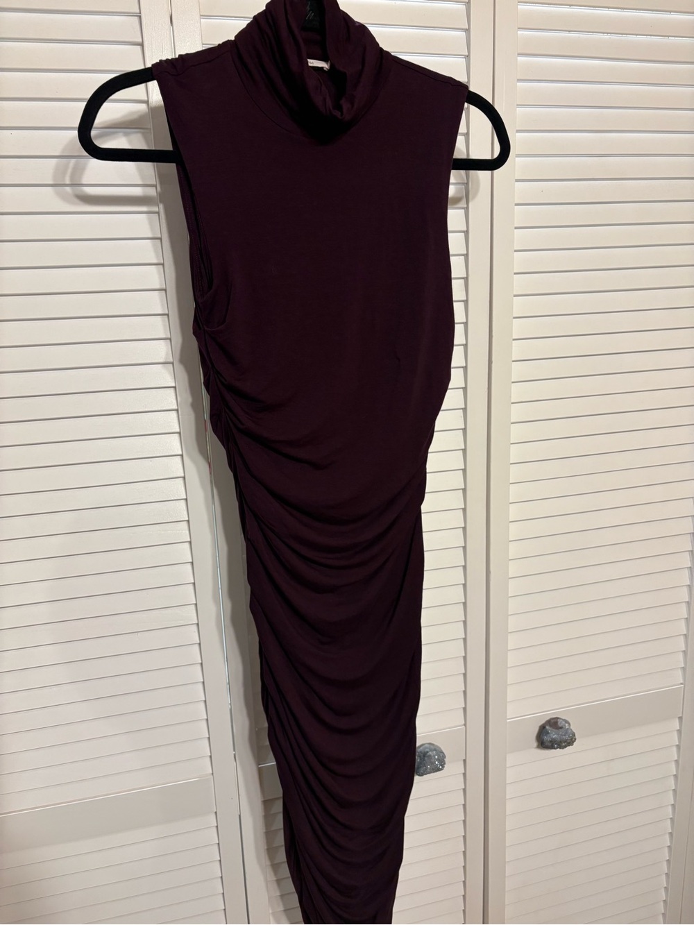 Anthropologie Sleeveless Ruched Turtleneck Midi Dress - Plum